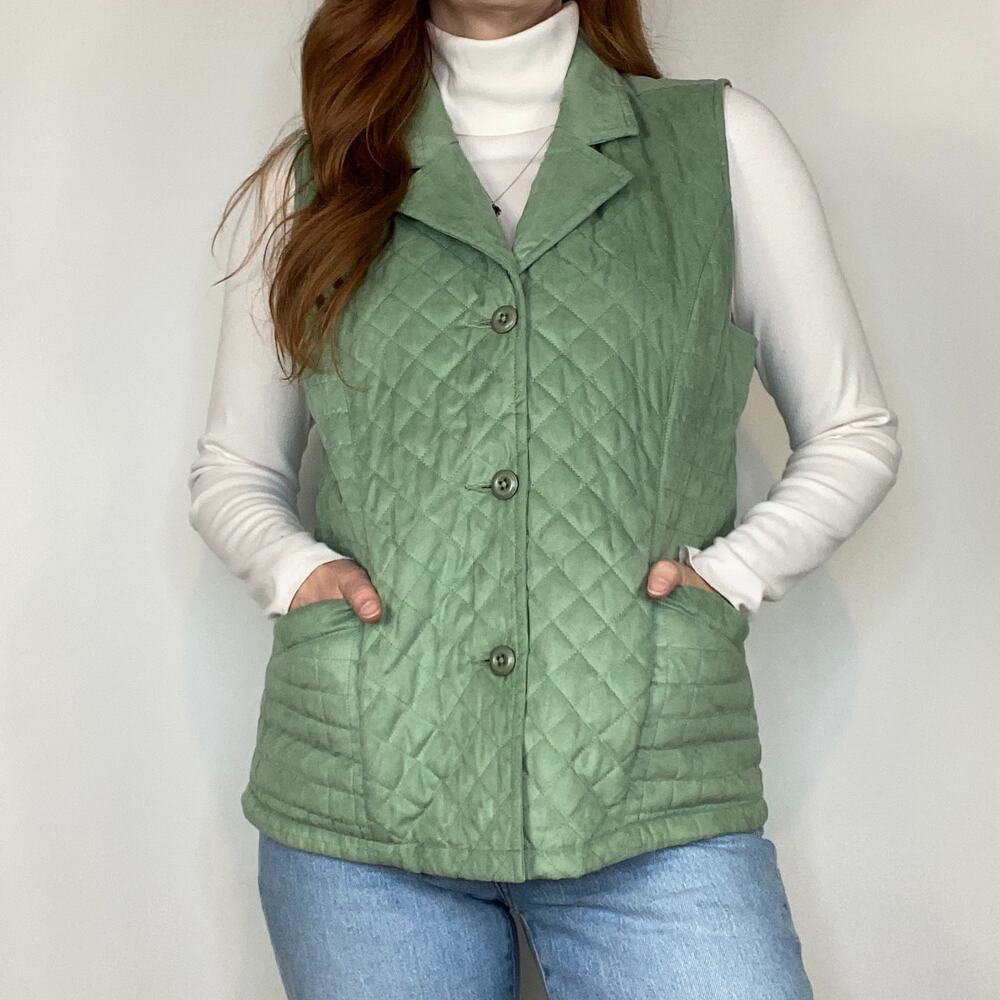 Cabelas Outerwear Medium Pastel Light Green Button Down Quilted Vest